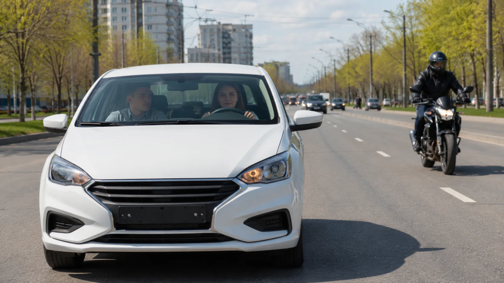 Ученик автошколы «Формула» проходит практическое занятие по безопасному вождению в Тюмени.