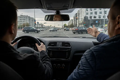Первое знакомство ученика с инструктором по вождению перед началом обучения.