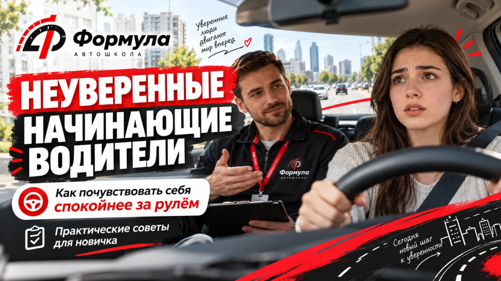 Начинающая водитель сохраняет спокойствие, когда автомобиль сзади сигналит в городском потоке.
