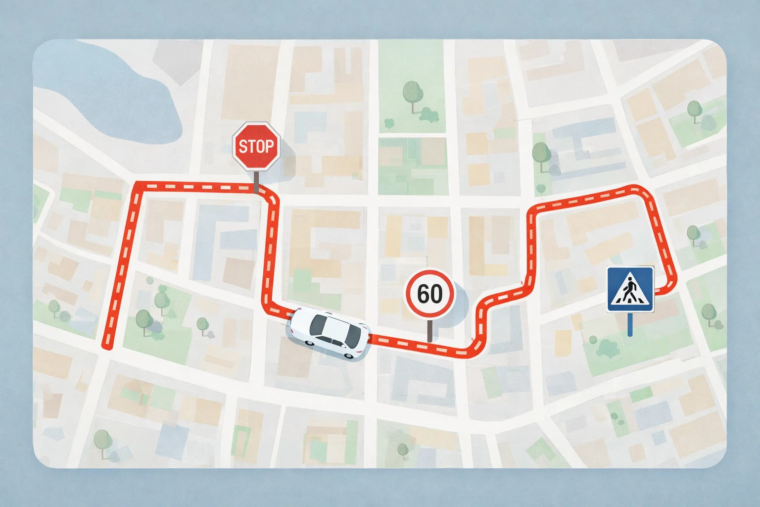 Схема экзаменационного маршрута ГИБДД по улицам Тюмени — иллюстрация для статьи автошколы «Формула»