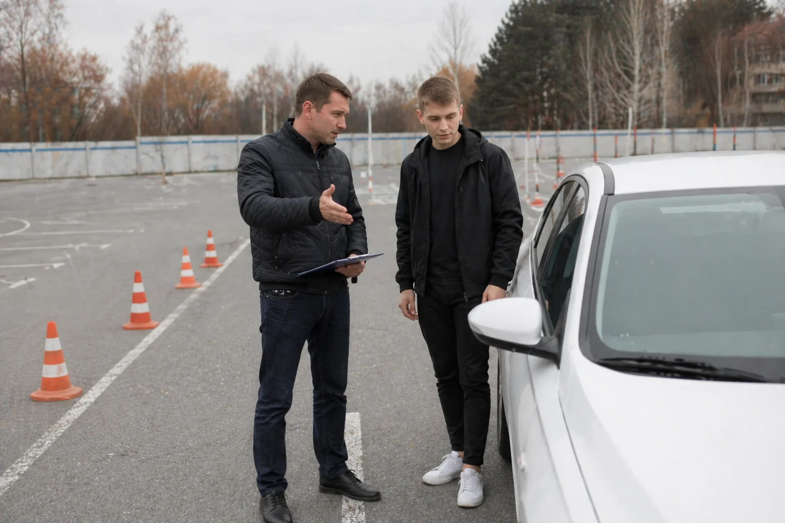 Практическое занятие по вождению на категорию B на автодроме автошколы в Тюмени